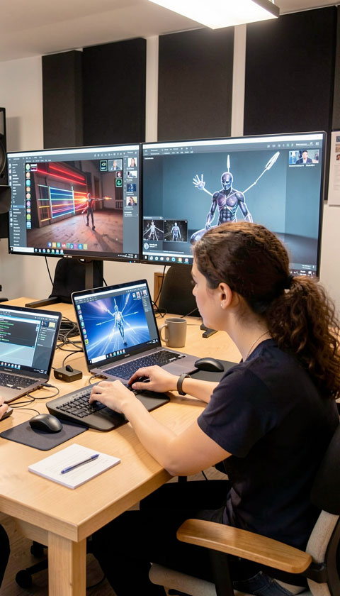 Une étudiante de l'école du Cercle digital à son poste de travail